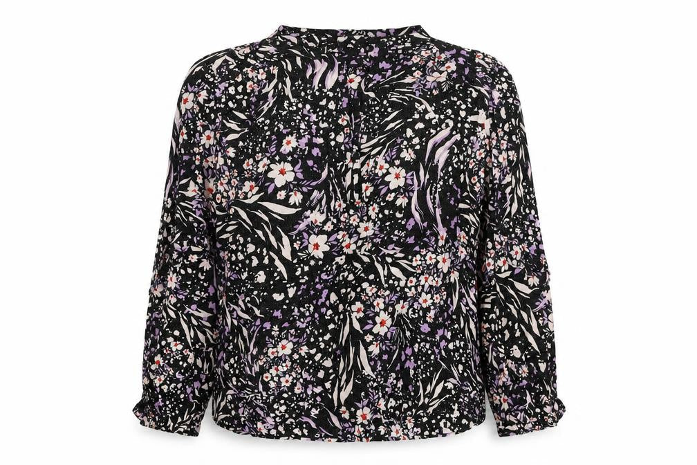 Marks and Spencer Womens Black Floral Viscose Basic Blouse Size 10 V-Neck