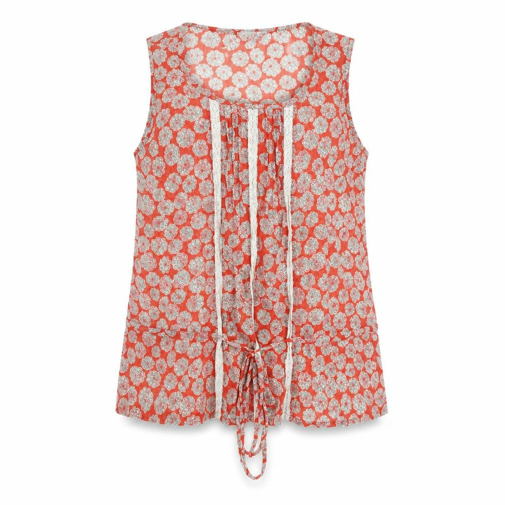 Front view of Be Beau Be Baeu women’s orange geometric polyester basic t-shirt, size UK 12, v-neck