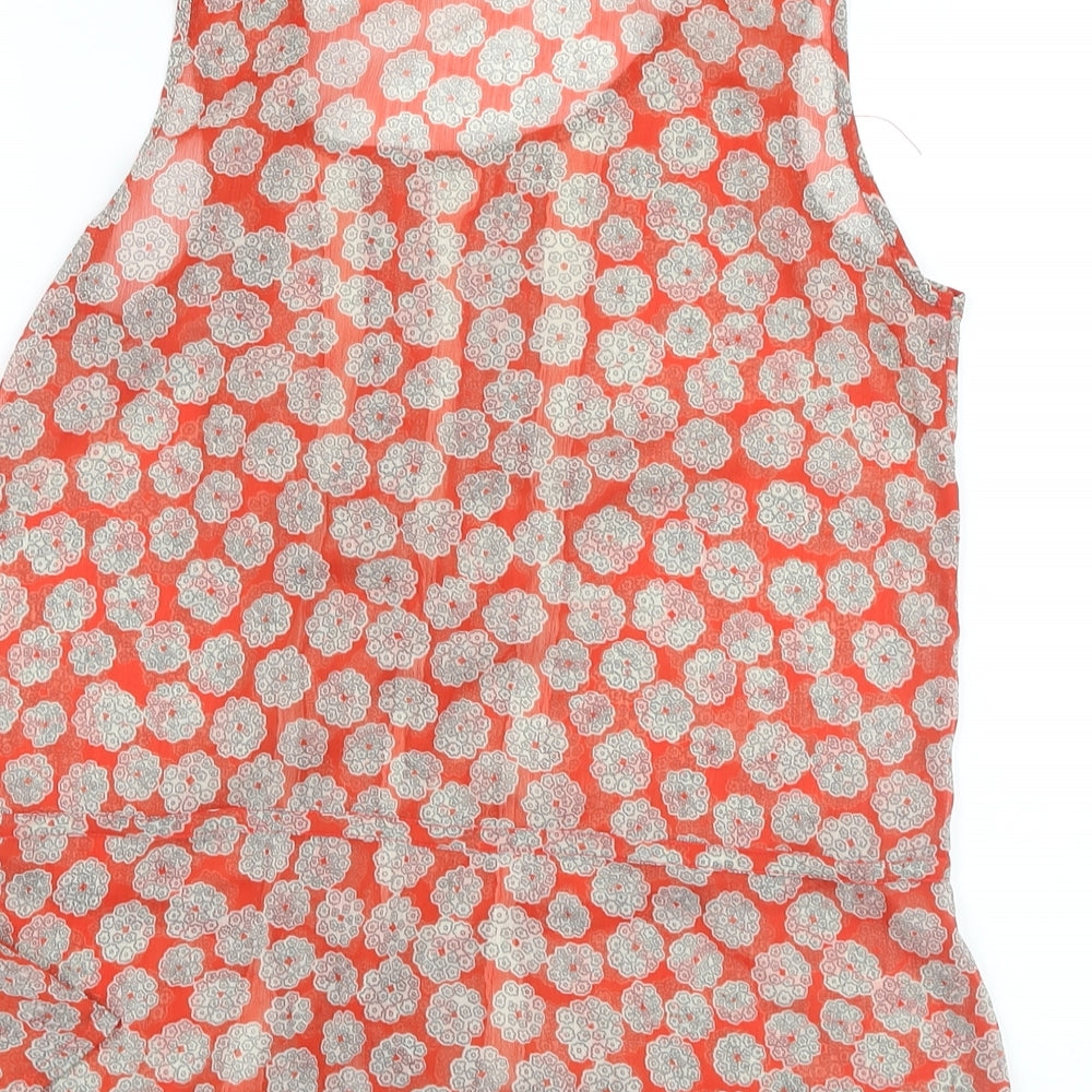 Be Baeu Womens Orange Geometric Polyester Basic T-Shirt Size 12 V-Neck