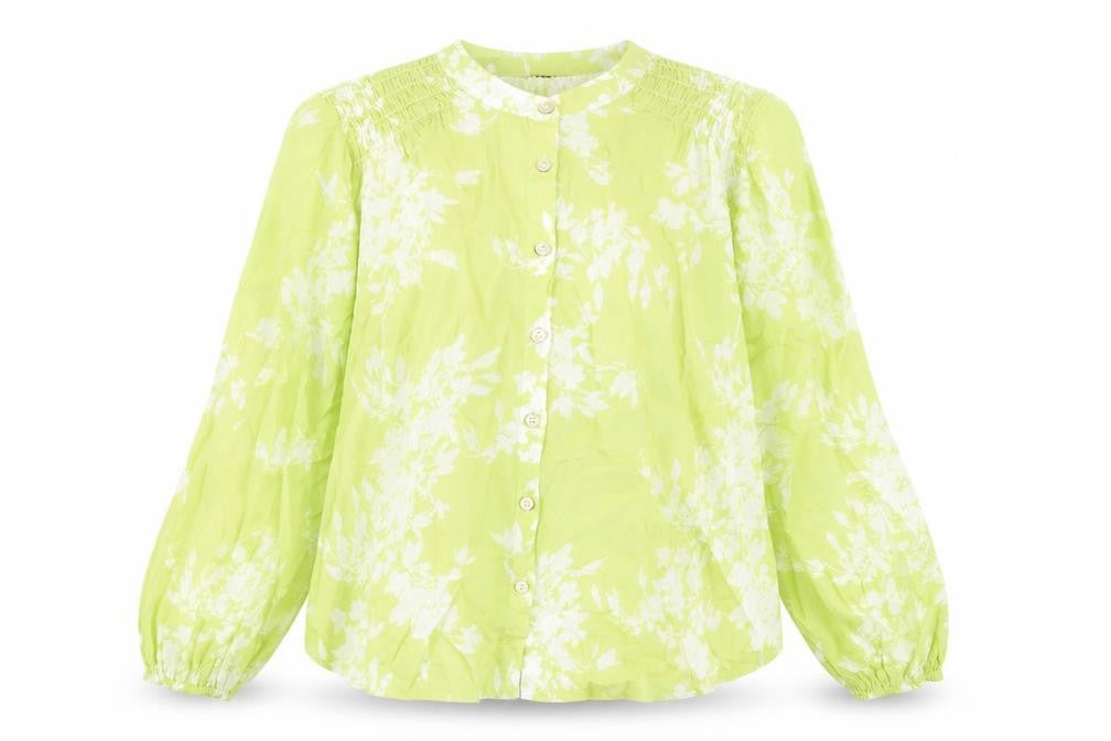 Marks and Spencer Womens Green Floral Cotton Basic Blouse Size 10 Crew Neck