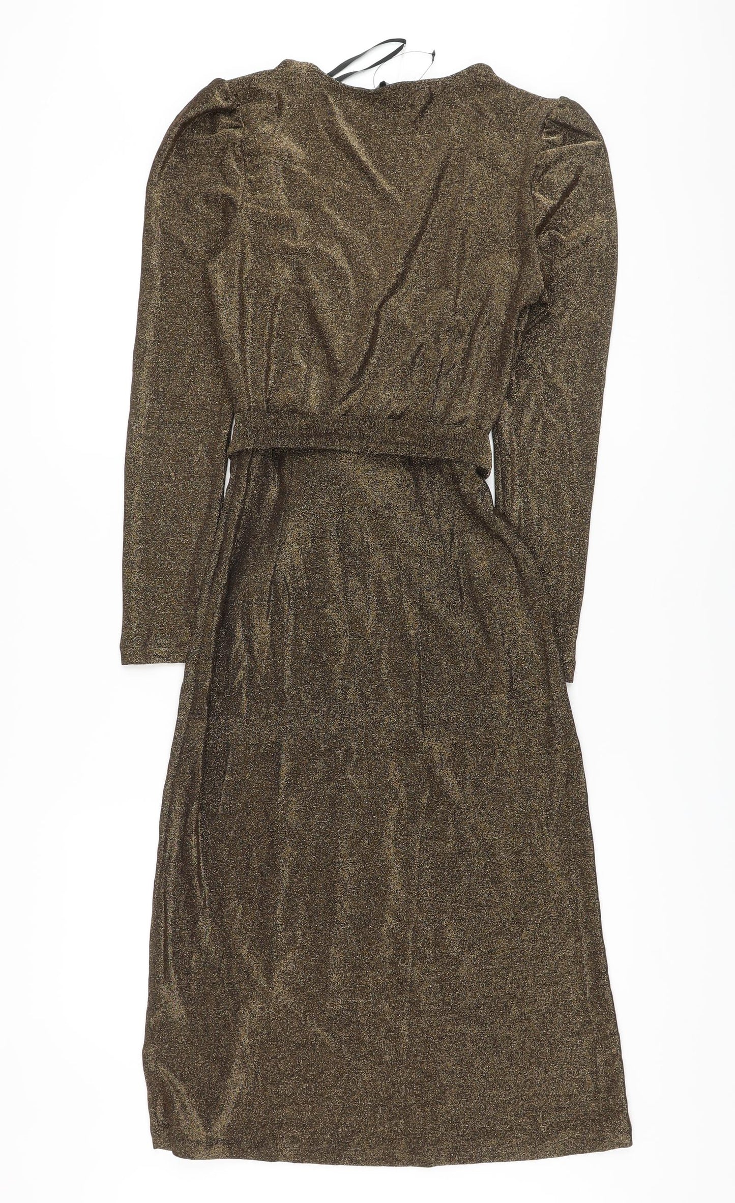 Marks and Spencer Womens Gold Polyamide Sheath Size 6 V-Neck Pullover