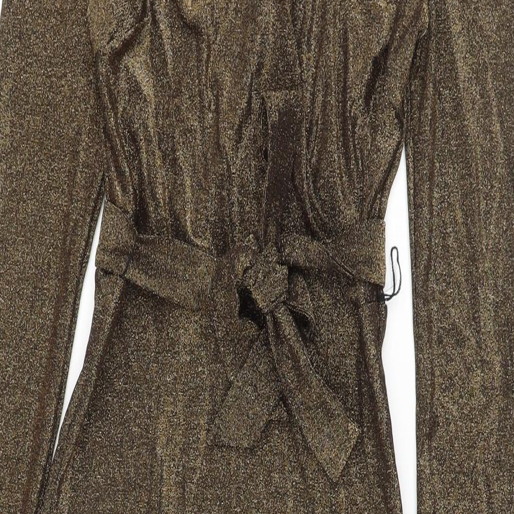 Marks and Spencer Womens Gold Polyamide Sheath Size 6 V-Neck Pullover