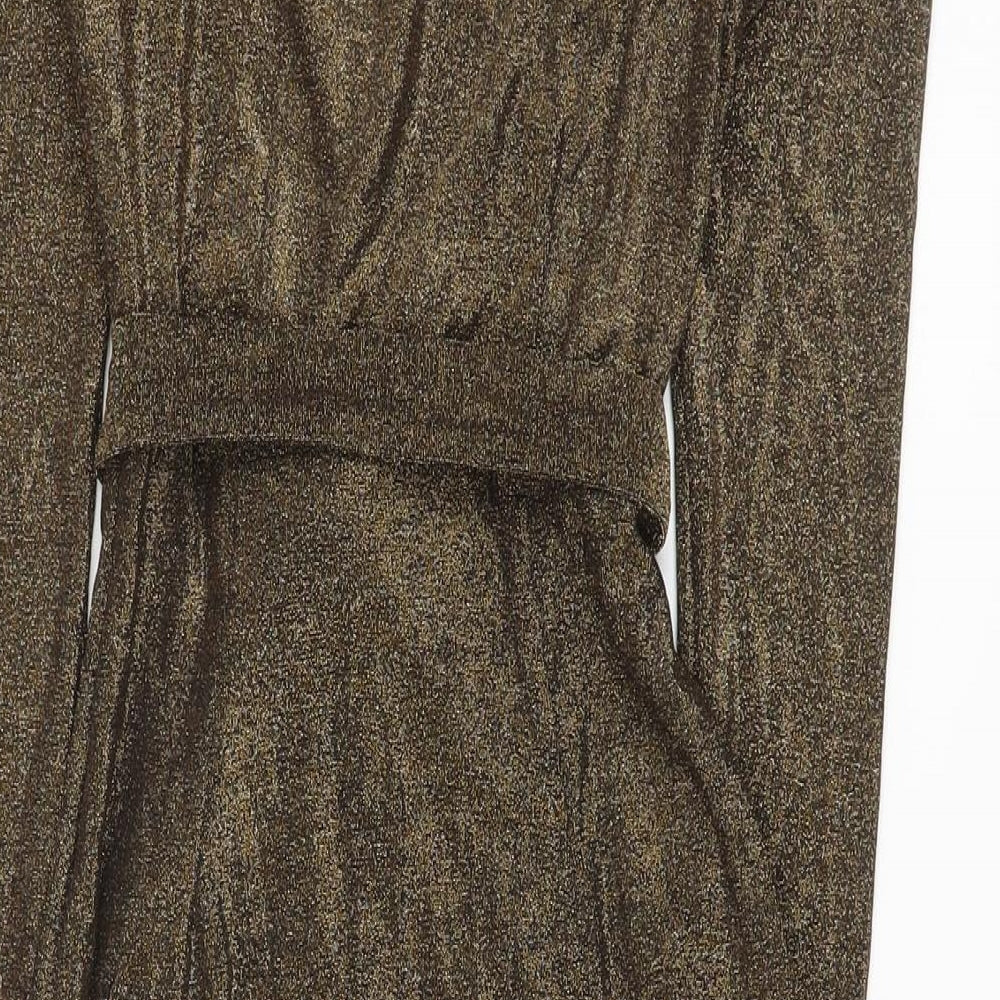 Marks and Spencer Womens Gold Polyamide Sheath Size 6 V-Neck Pullover