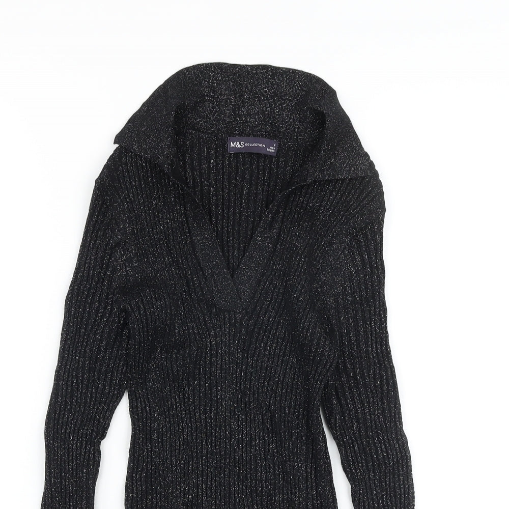 Marks and Spencer Womens Black Collared Viscose Pullover Jumper Size 6