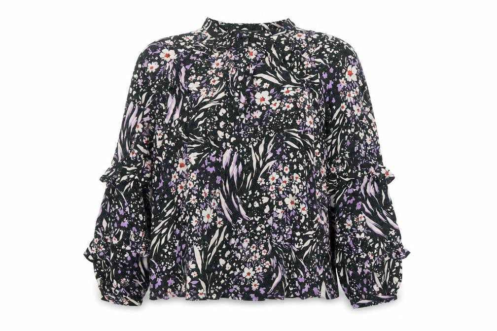 Marks and Spencer Womens Black Geometric Viscose Basic Blouse Size 8 Crew Neck