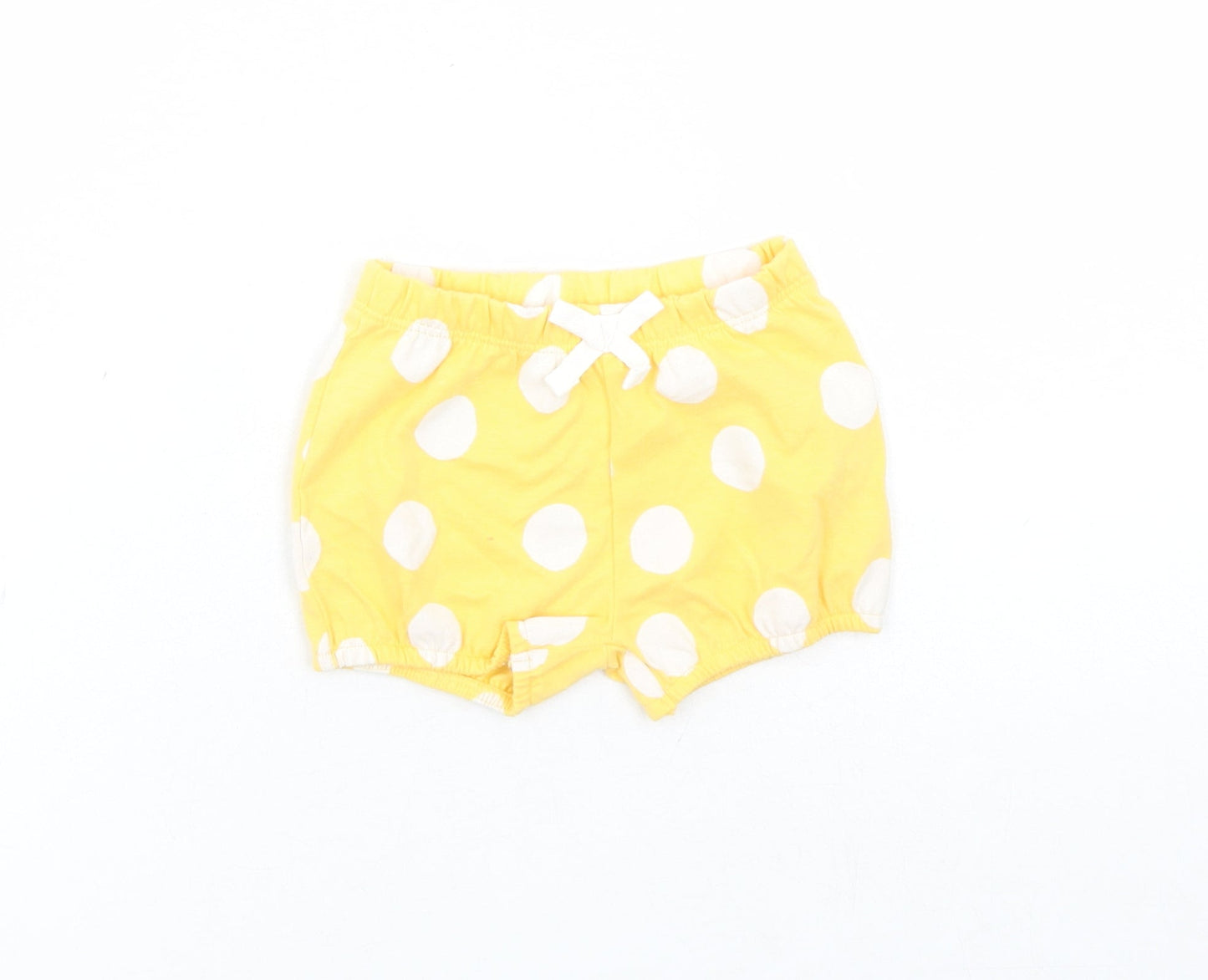 Marks and Spencer Girls Yellow Polka Dot 100% Cotton Sweatpants Trousers Size 0-3 Months - Elasticated Waist Bow Detail