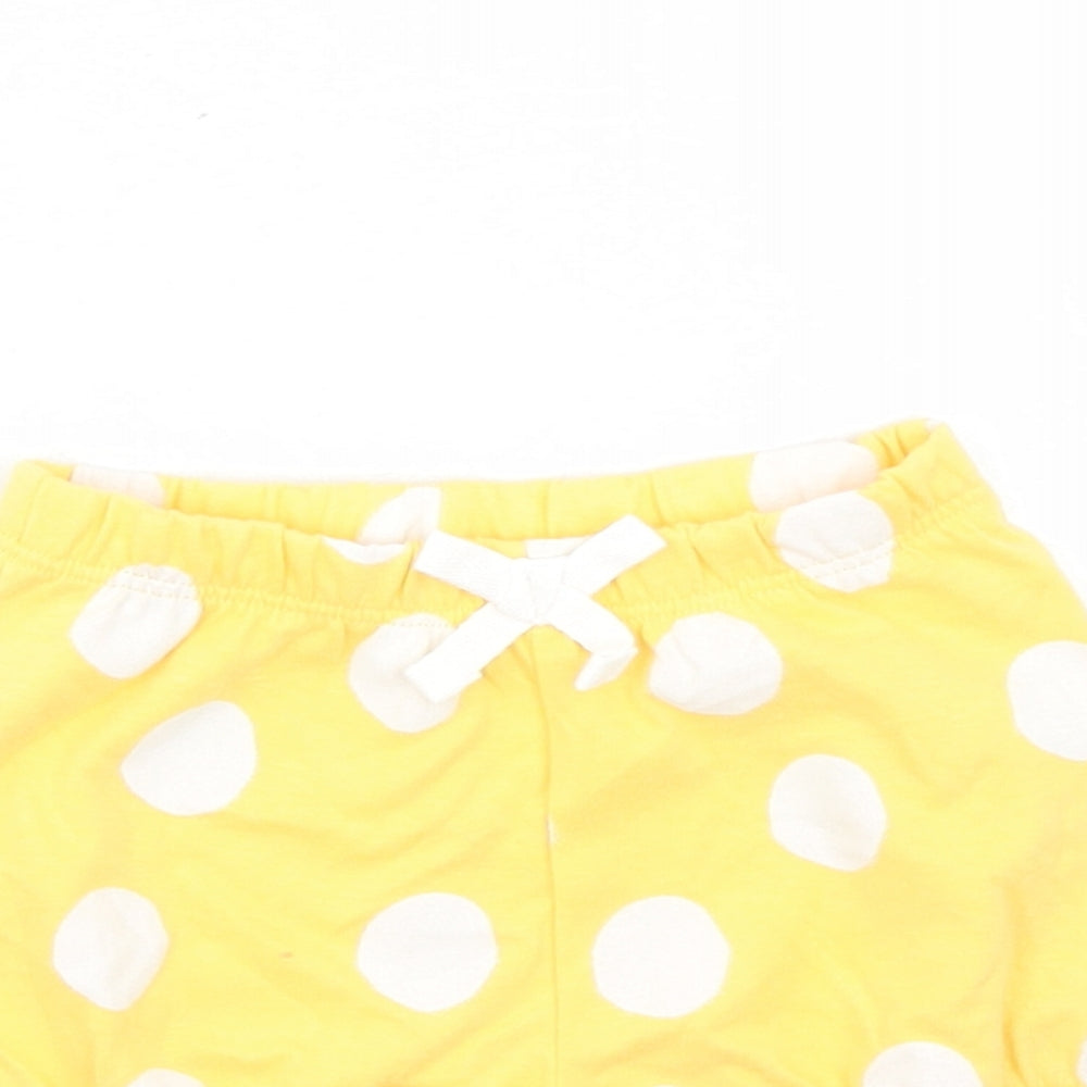Marks and Spencer Girls Yellow Polka Dot 100% Cotton Sweatpants Trousers Size 0-3 Months - Elasticated Waist Bow Detail