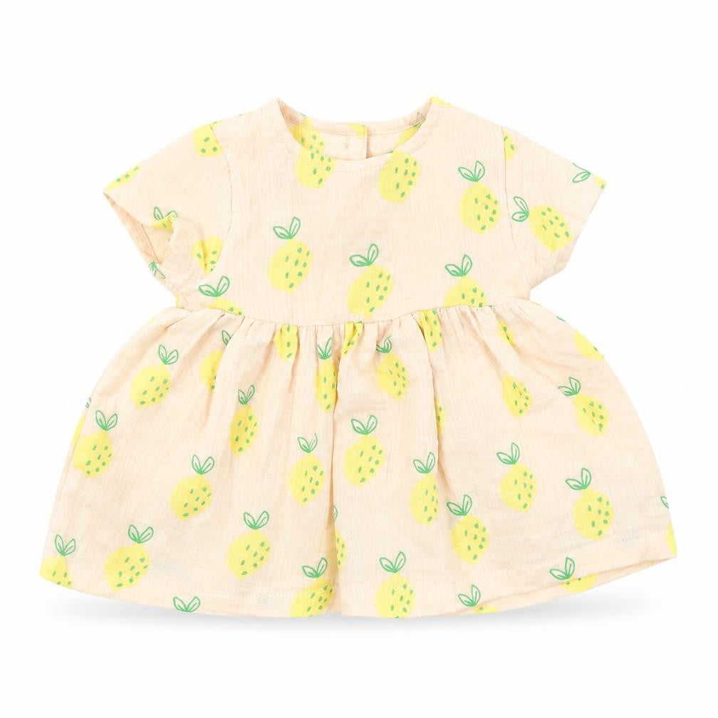 Front view of Marks & Spencer girls’ pink geometric 100% cotton fit & flare, months round neck button - leopard pattern