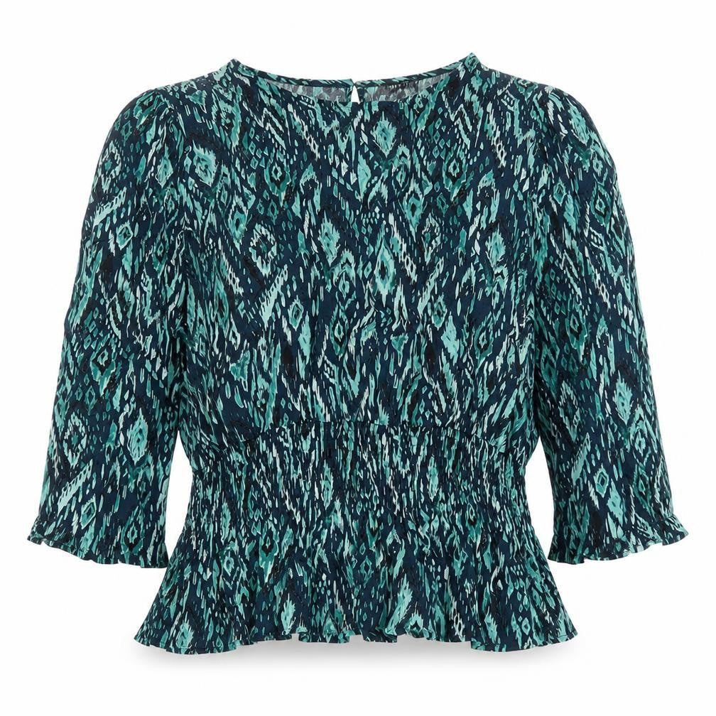 Dusk Womens Green Geometric Viscose Basic Blouse Size 18 Round Neck