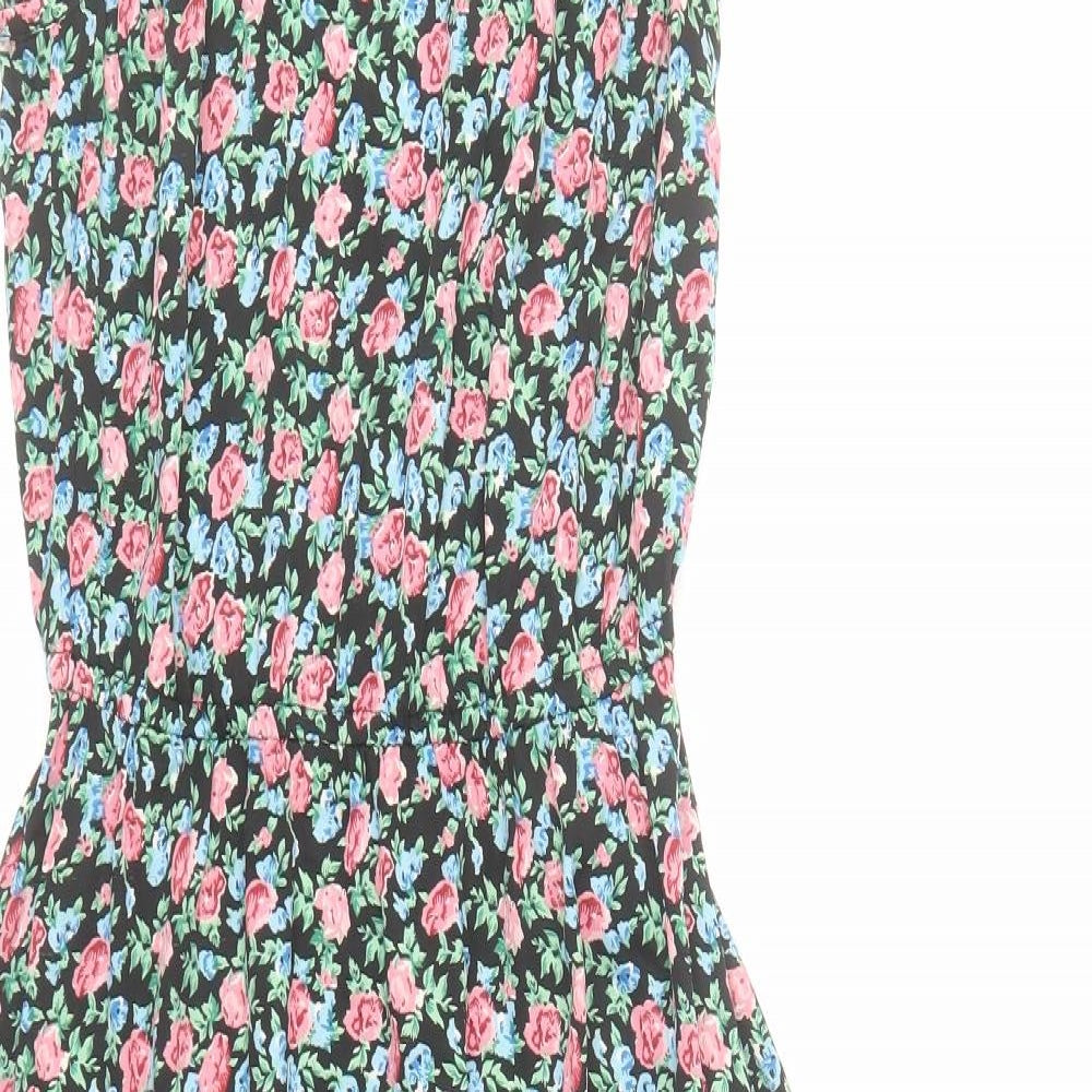 By Henry Holland Womens Black Floral Polyester A-Line Size 6 Round Neck Pullover - Crotchet Detail