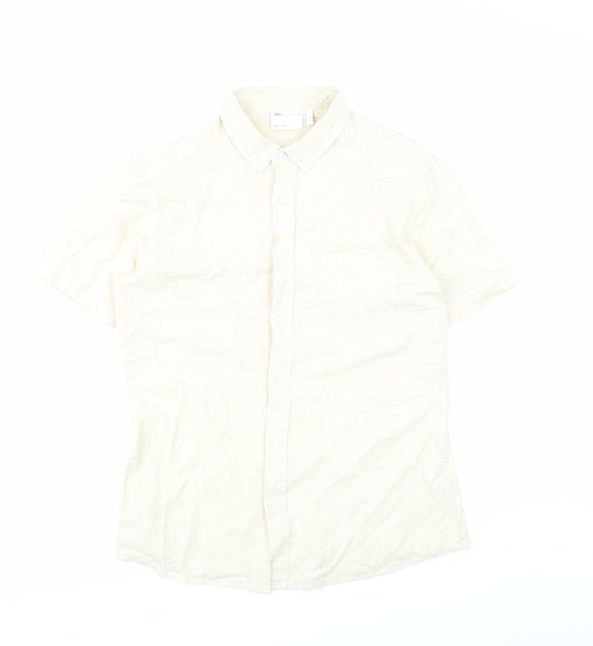 ASOS Mens Beige Cotton Button-Up Size M Collared Button