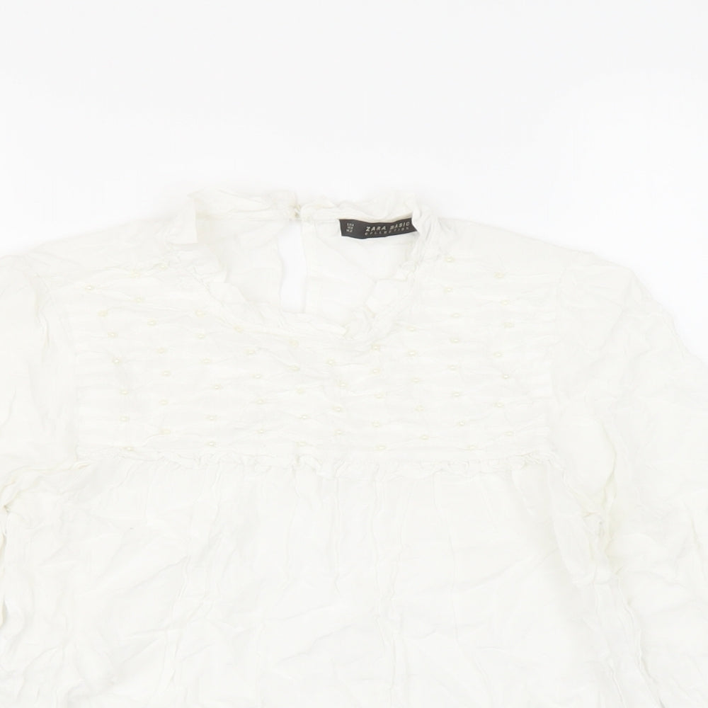 Zara Womens White Viscose Basic Blouse Size M Round Neck - Beaded Detail