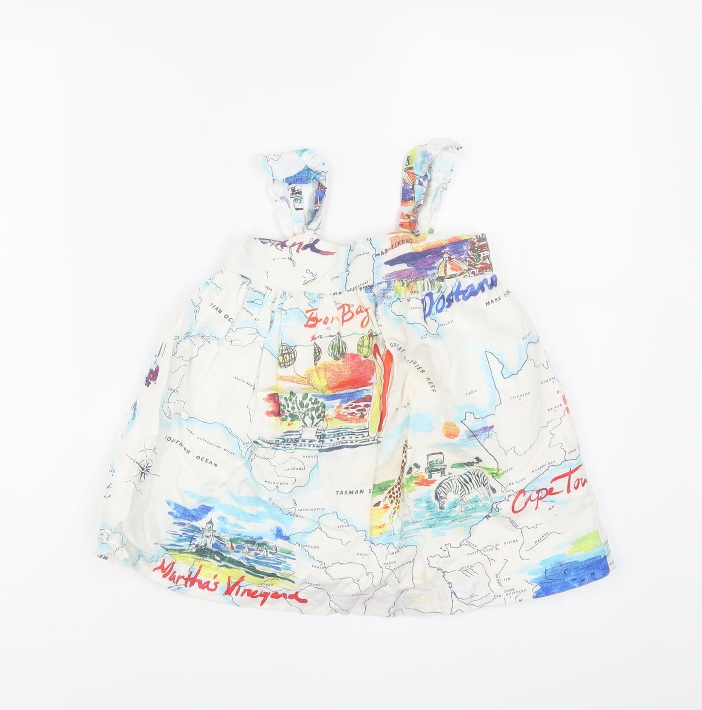 Gap Girls White Geometric Linen Tank Dress Size 2 Years Square Neck Button - Lined