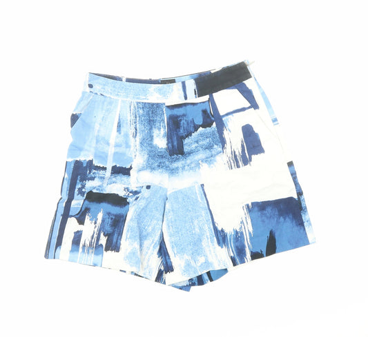 David Lawrence Womens Blue Geometric Cotton Basic Shorts Size 6 L6 in Regular Zip - Pockets