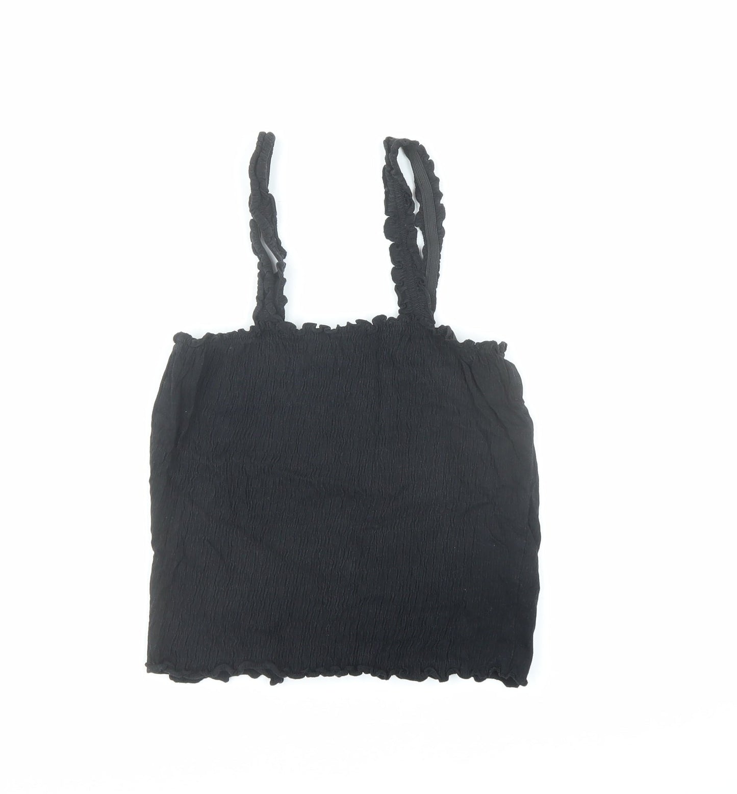 New Look Womens Black Cotton Cropped Tank Size 10 Square Neck - Stretch