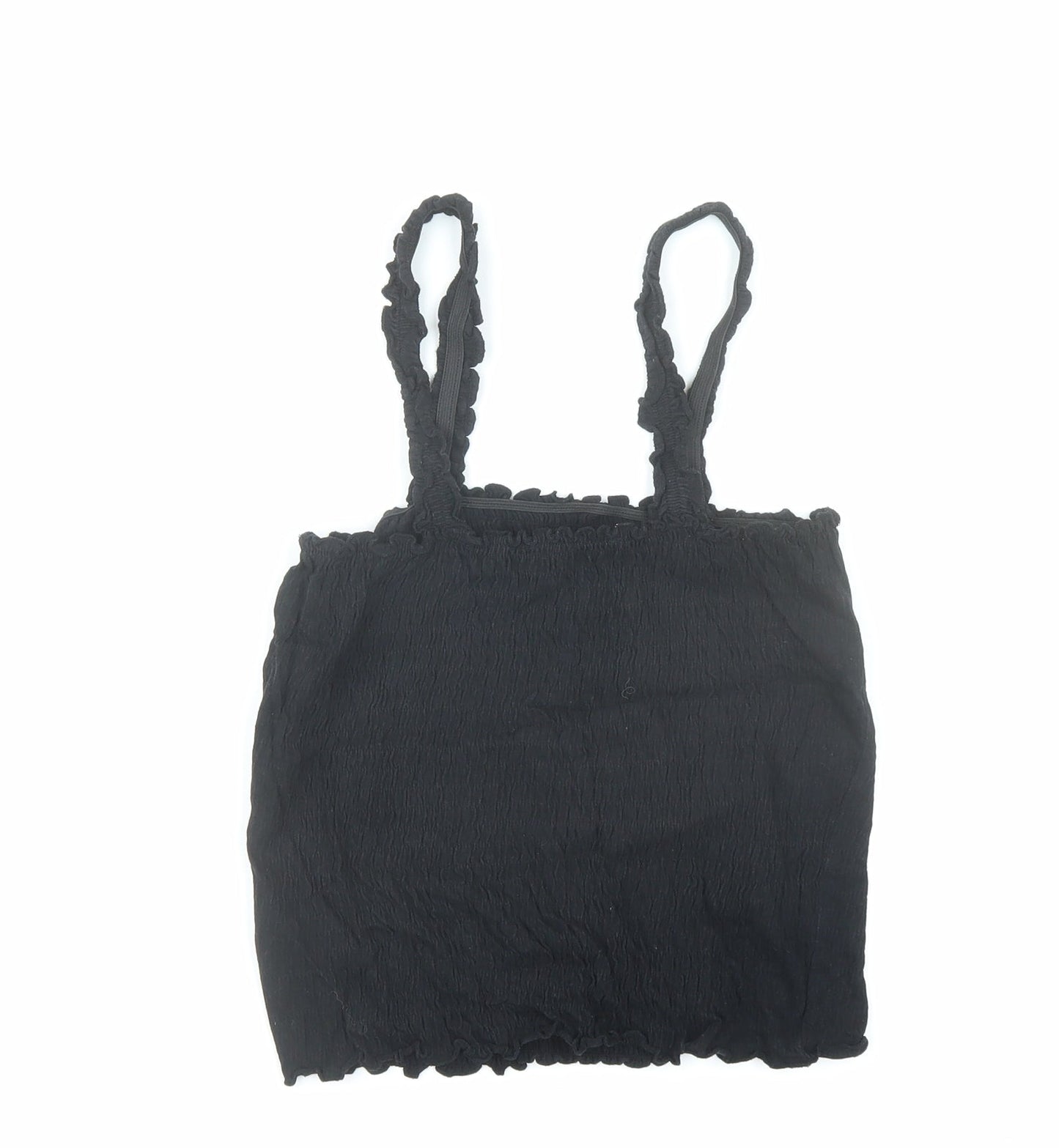 New Look Womens Black Cotton Cropped Tank Size 10 Square Neck - Stretch