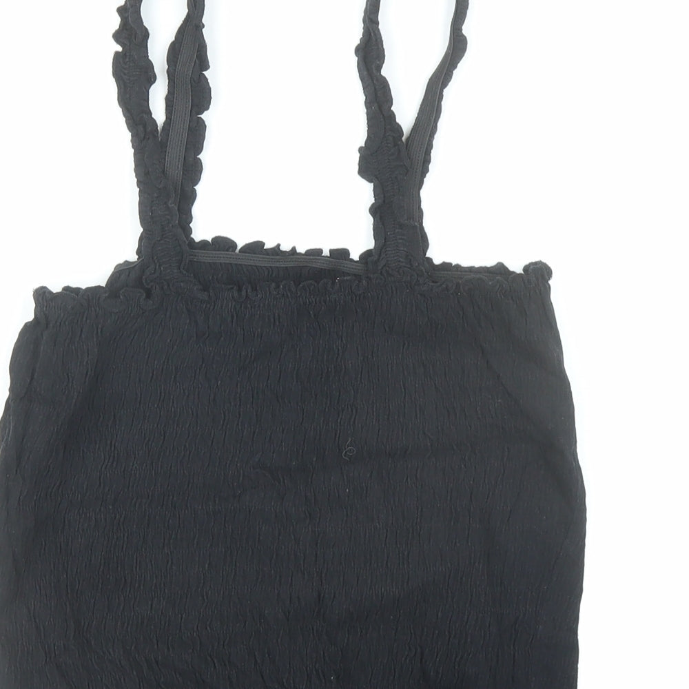 New Look Womens Black Cotton Cropped Tank Size 10 Square Neck - Stretch