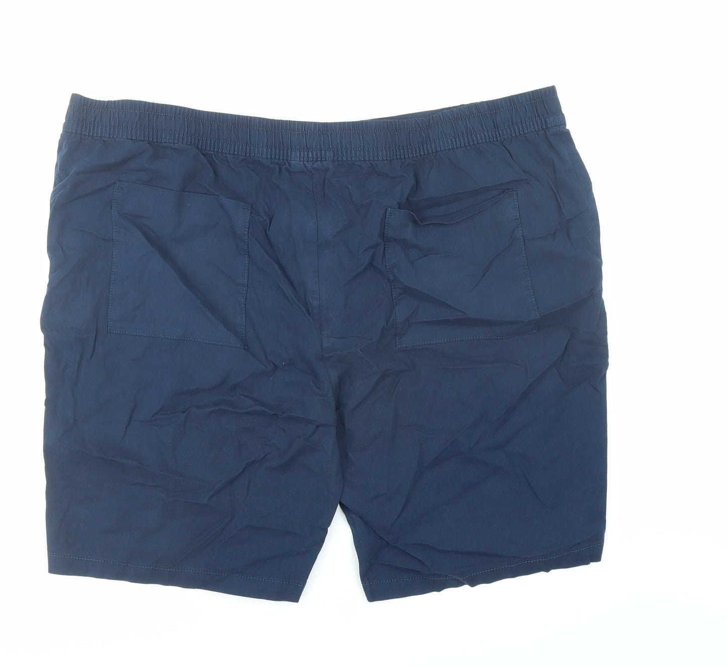 Marks and Spencer Mens Blue Cotton Chino Shorts Size 2XL L9 in Regular Zip - Elasticated Waist Pockets