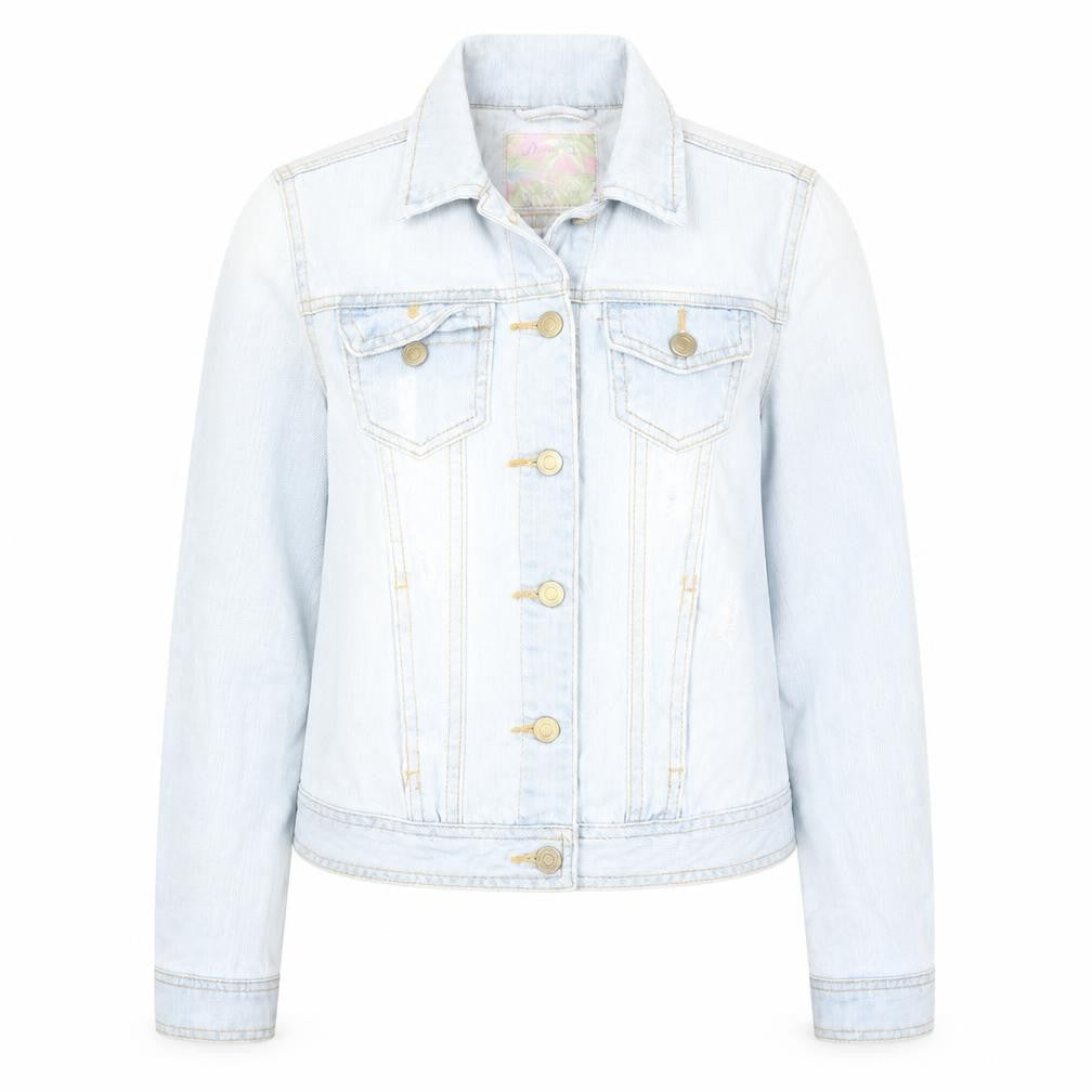 Denim & Co. Womens Blue Jacket Size 6 Button - Distressed Look