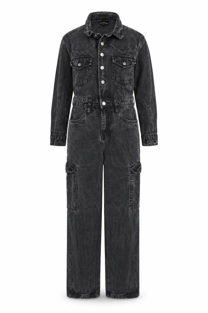 PRETTYLITTLETHING Womens Grey 100% Cotton Jumpsuit One-Piece Size 6 L27 in Button