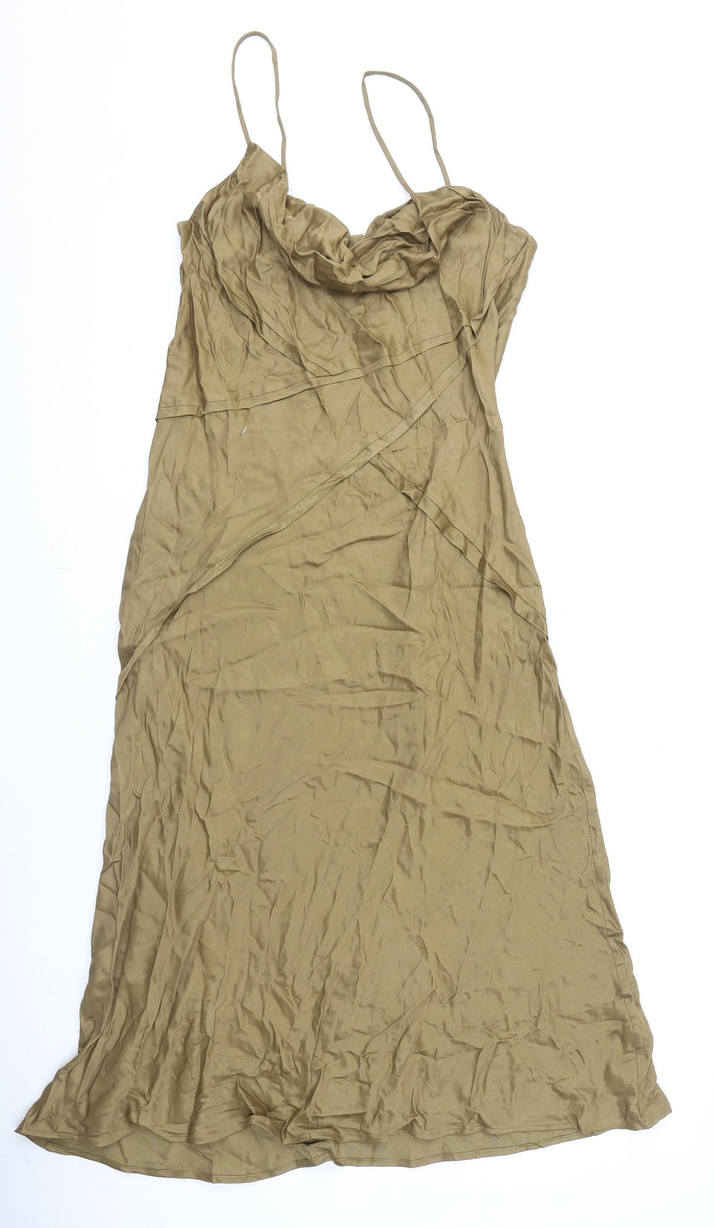 Zara Womens Brown Viscose Slip Dress Size M Cowl Neck Pullover