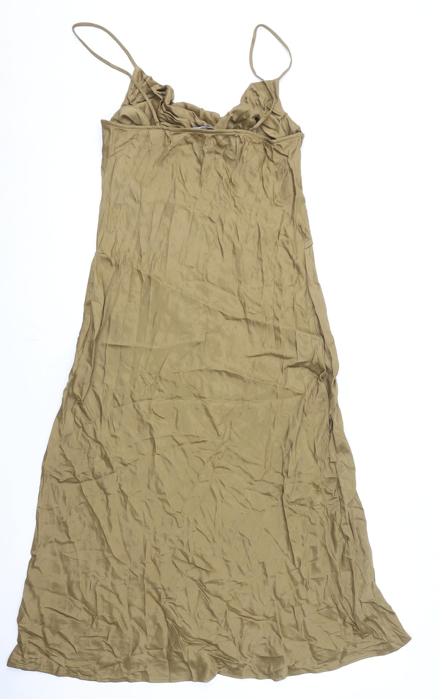Zara Womens Brown Viscose Slip Dress Size M Cowl Neck Pullover