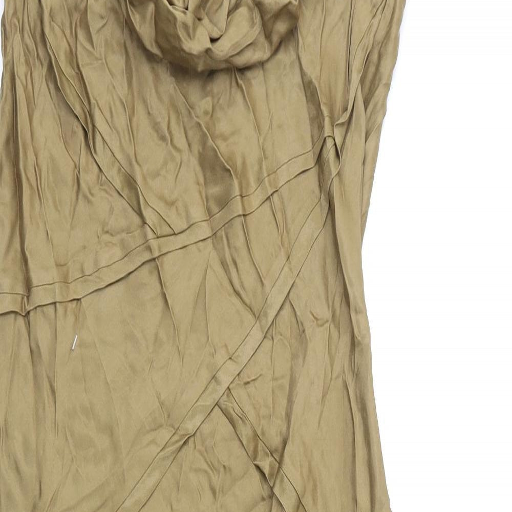 Zara Womens Brown Viscose Slip Dress Size M Cowl Neck Pullover