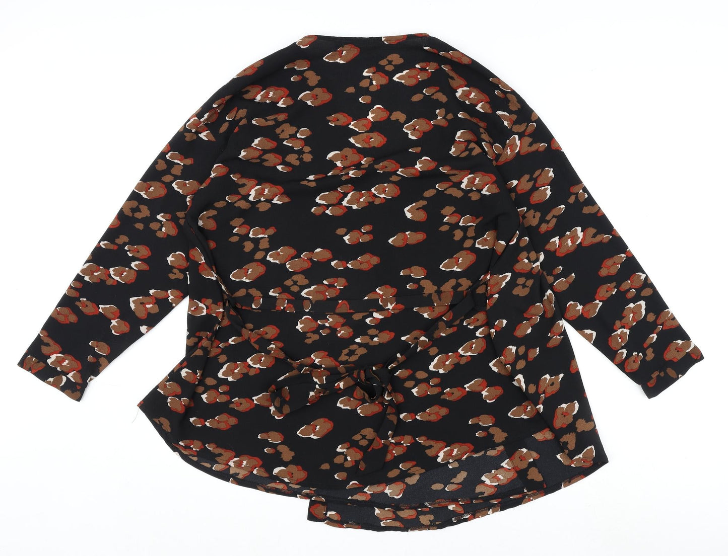 Boohoo Womens Black Animal Print Polyester Kimono Blouse Size 10 V-Neck - Leopard Print