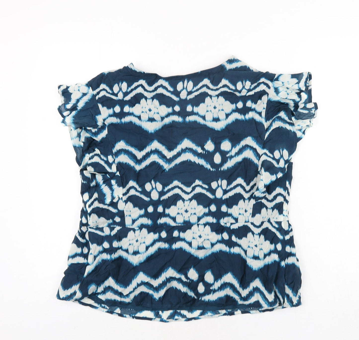 Per Una Womens Blue Geometric Cupro Basic Blouse Size 12 V-Neck - Frill