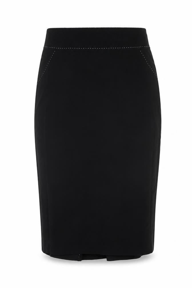 Front view of Principles women’s black polyester straight & pencil skirt, size UK 10, zip - stitch detail
