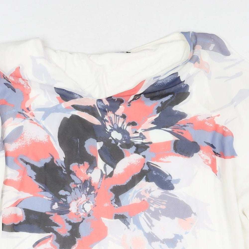 Roman Womens White Polyester Basic Blouse Size 10 V-Neck - Floral Print