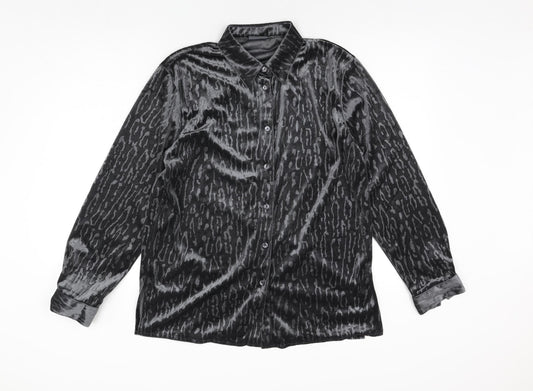 Linea Womens Grey Geometric Polyester Basic Blouse Size 12 Collared