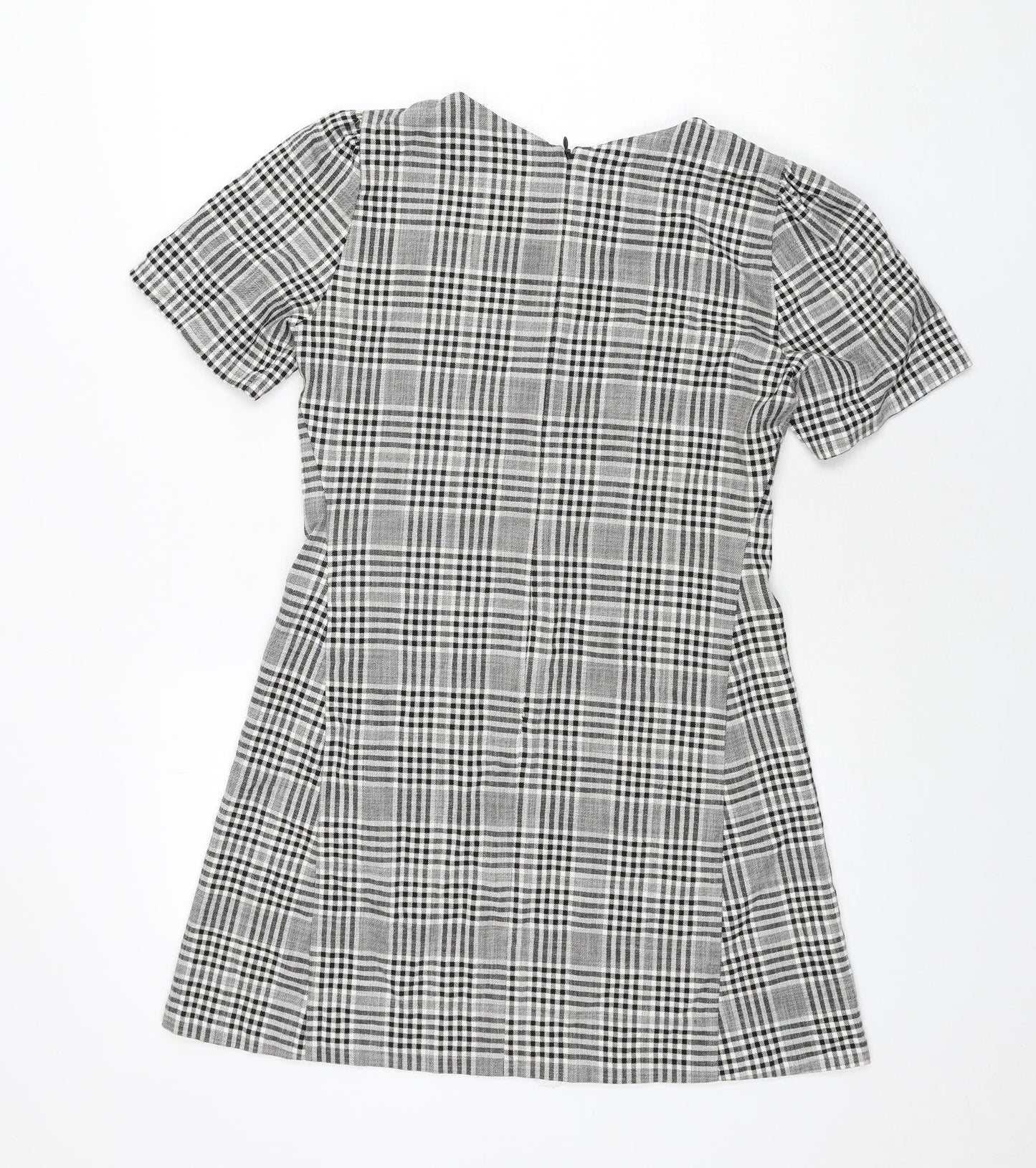 Zara Womens Grey Check Polyester A-Line Size S Round Neck Zip