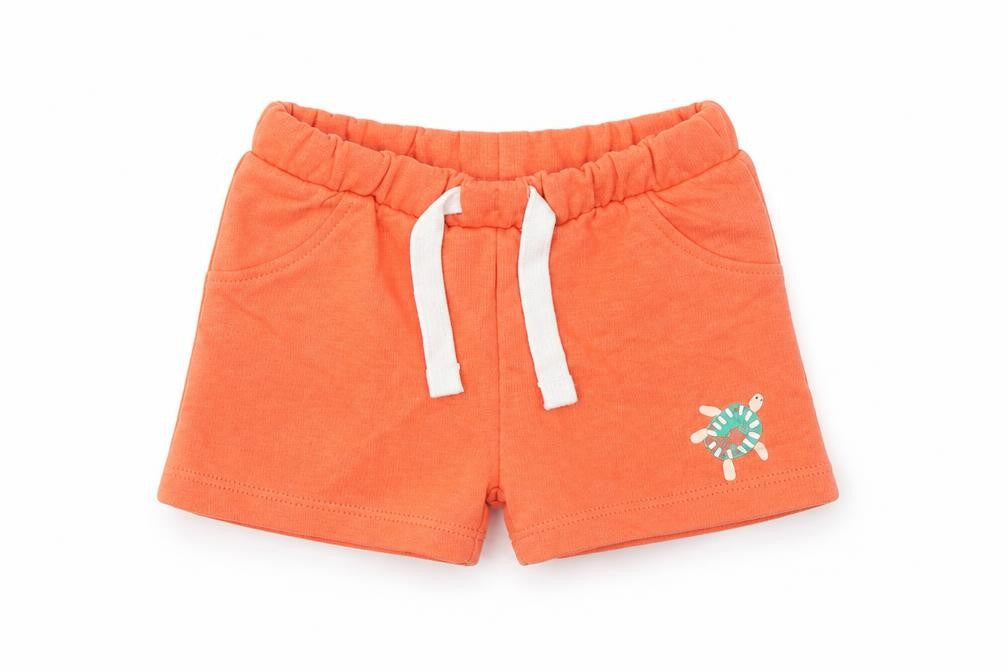 Front view of Marks & Spencer boys’ orange cotton cropped trousers, size 0-3, months drawstring - turtle