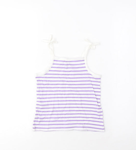 Marks and Spencer Girls Purple Striped Cotton Cropped Tank Size 2-3 Years Square Neck Pullover - Embroidered, Heart