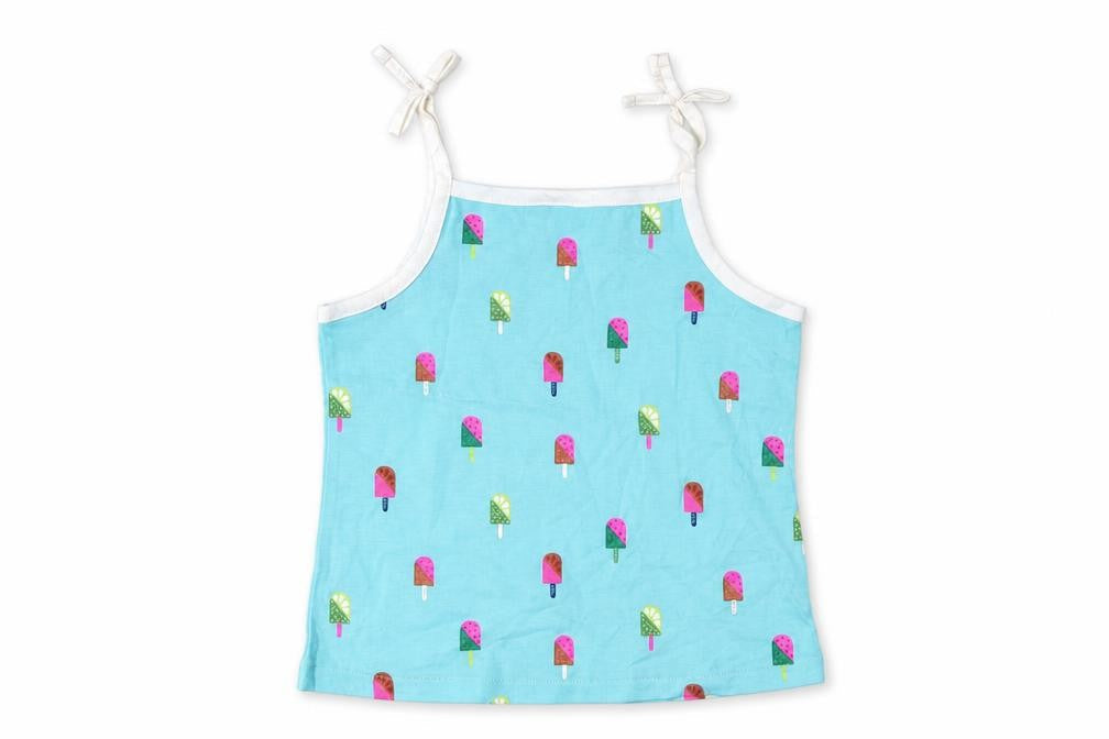Front view of Marks & Spencer girls’ black geometric cotton cropped tank, years square neck pullover - ice lolly print