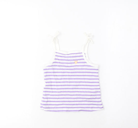 Marks and Spencer Girls Purple Striped Cotton Cropped Tank Size 2-3 Years Square Neck Pullover - Embroidered, Heart
