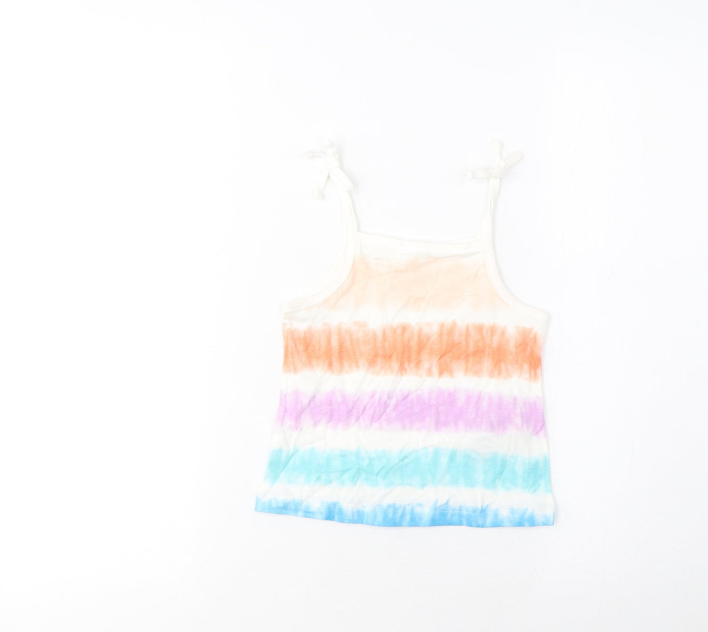 Marks and Spencer Girls Multicoloured Striped Cotton Cropped Tank Size 4-5 Years Square Neck Pullover