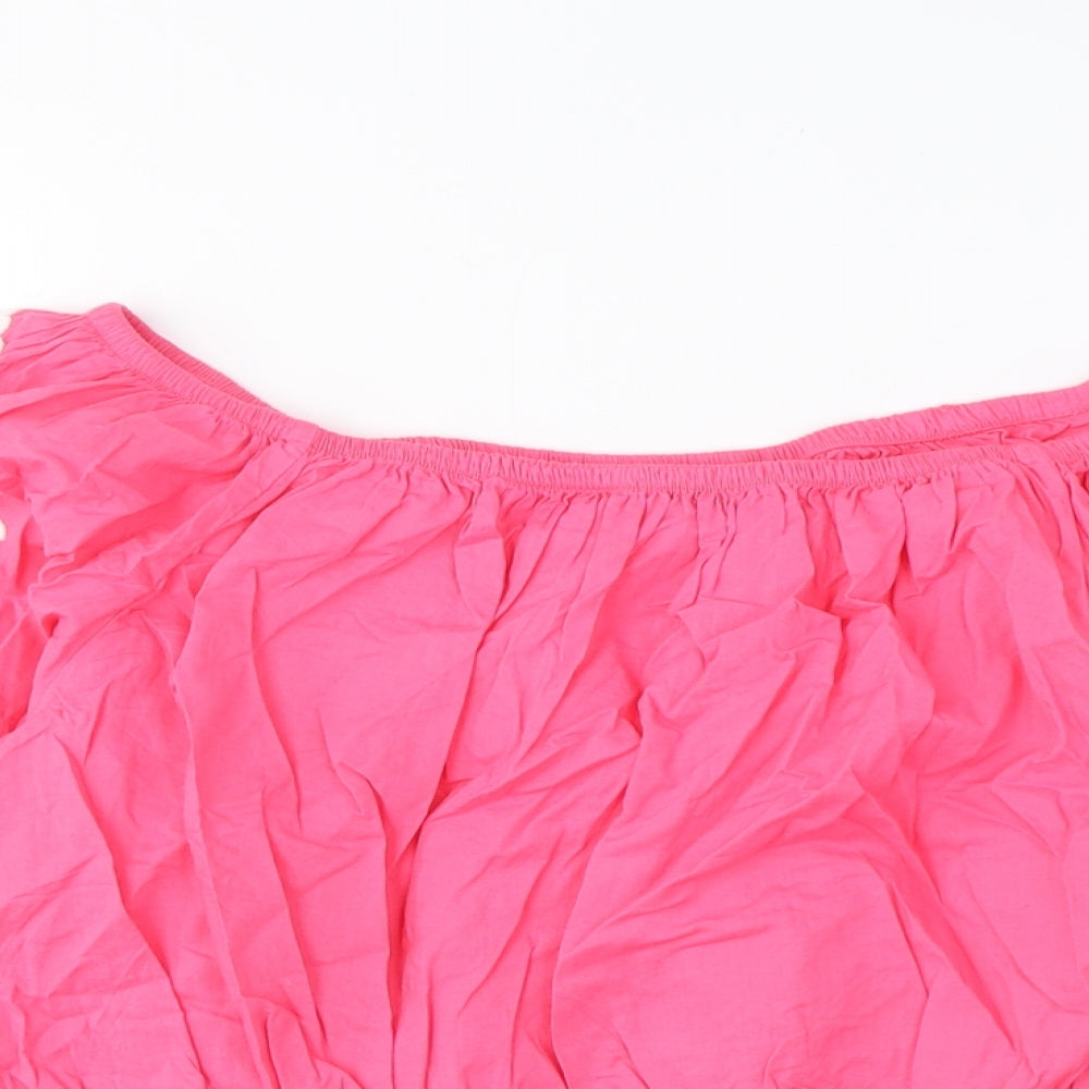 Marks and Spencer Womens Pink Cotton Basic Blouse Size 18 Scoop Neck - Embroidered