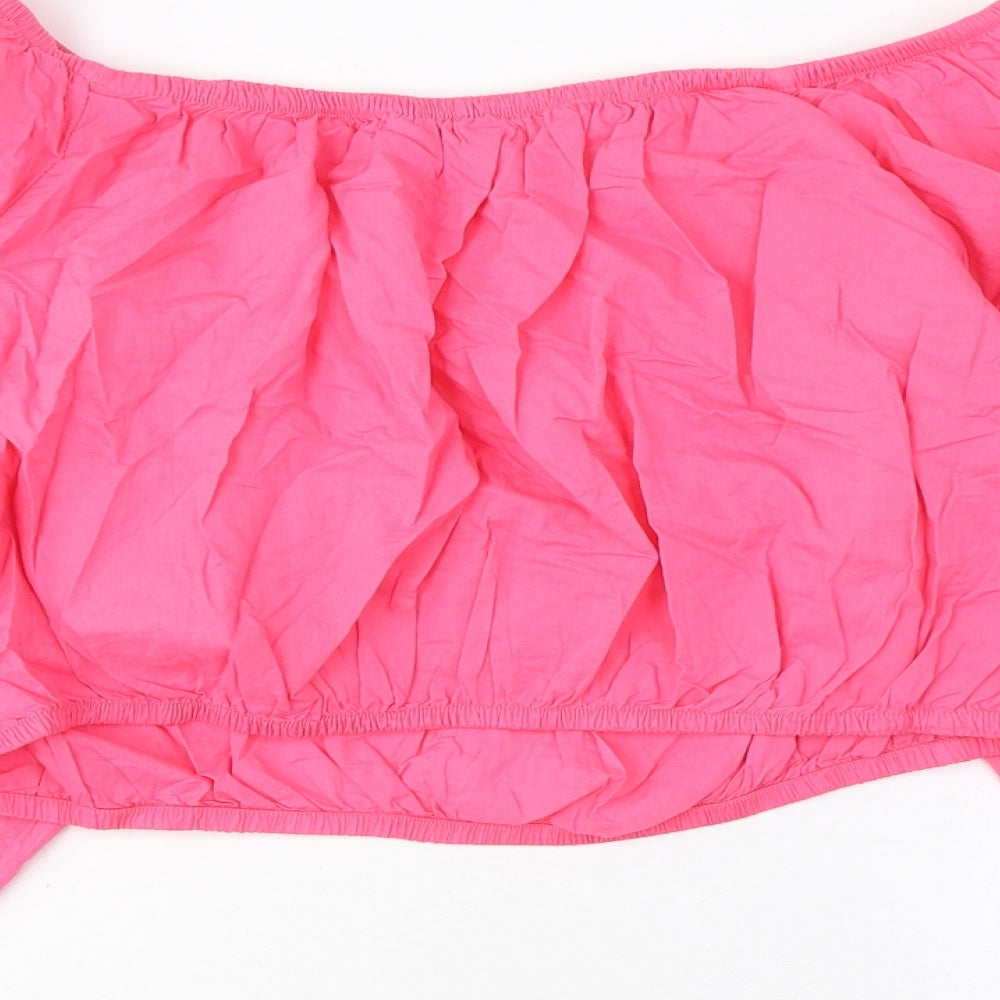 Marks and Spencer Womens Pink Cotton Cropped Blouse Size 18 Scoop Neck - Embroidered