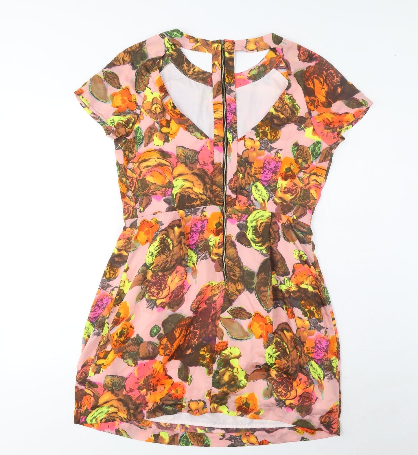 Topshop Womens Multicoloured Geometric Polyester Sheath Size 10 Boat Neck Zip - Pleated