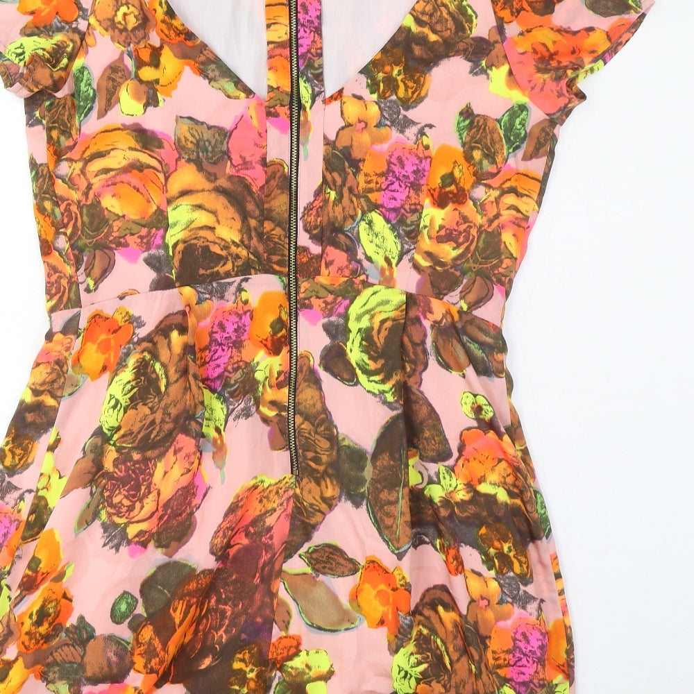 Topshop Womens Multicoloured Geometric Polyester Sheath Size 10 Boat Neck Zip - Pleated