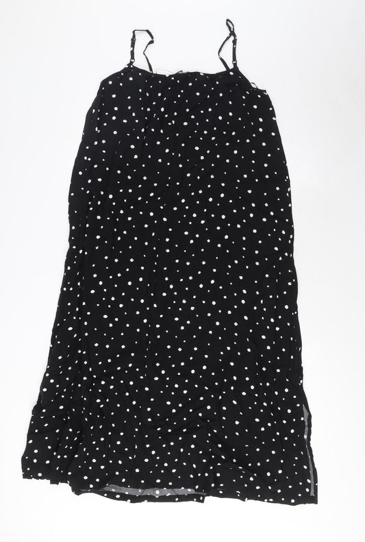 Marks and Spencer Womens Black Geometric Viscose Tank Dress Size 8 Square Neck Pullover
