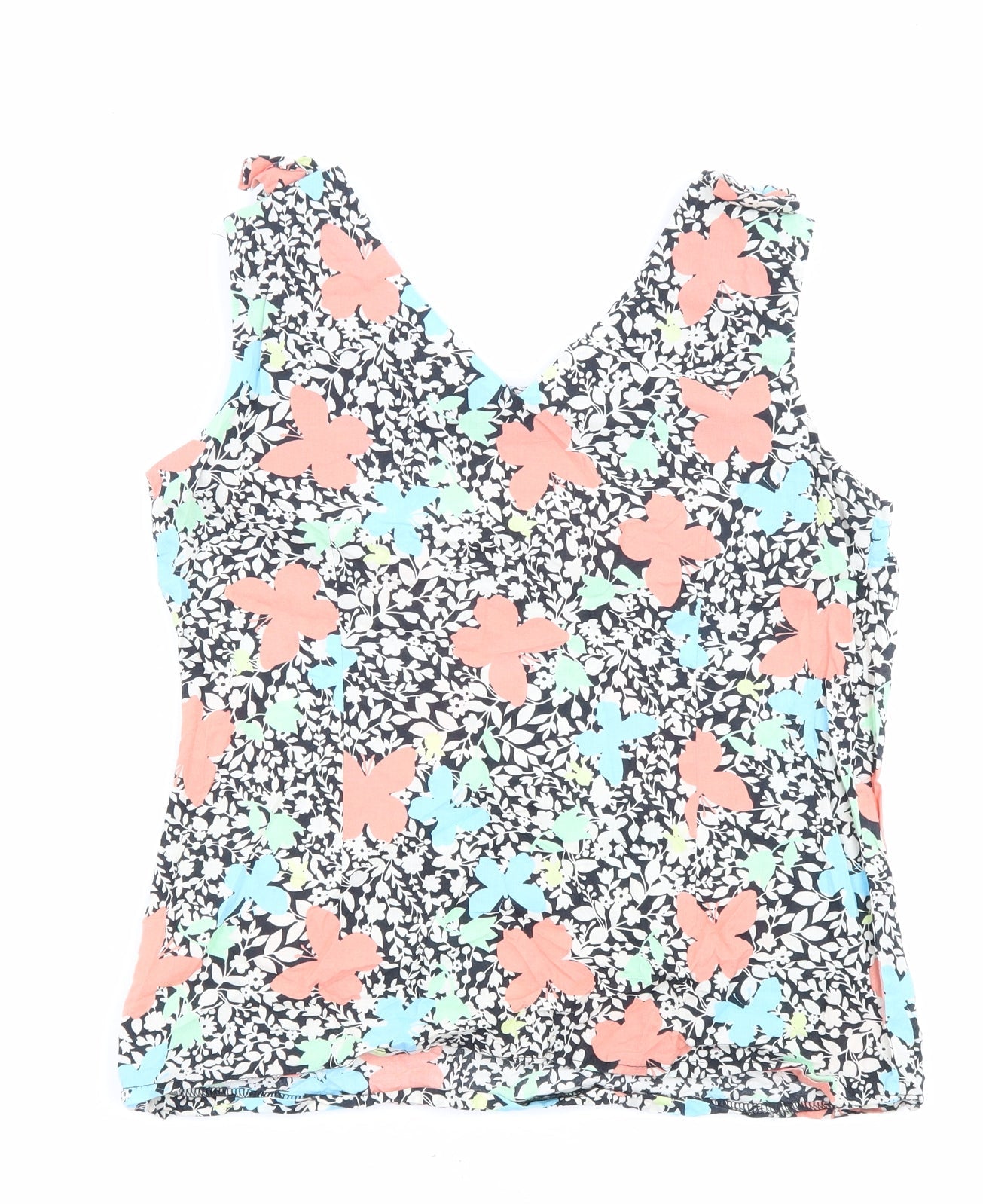 Dorothy Perkins Womens Multicoloured 100% Cotton Basic Tank Size 10 Boat Neck - Butterfly