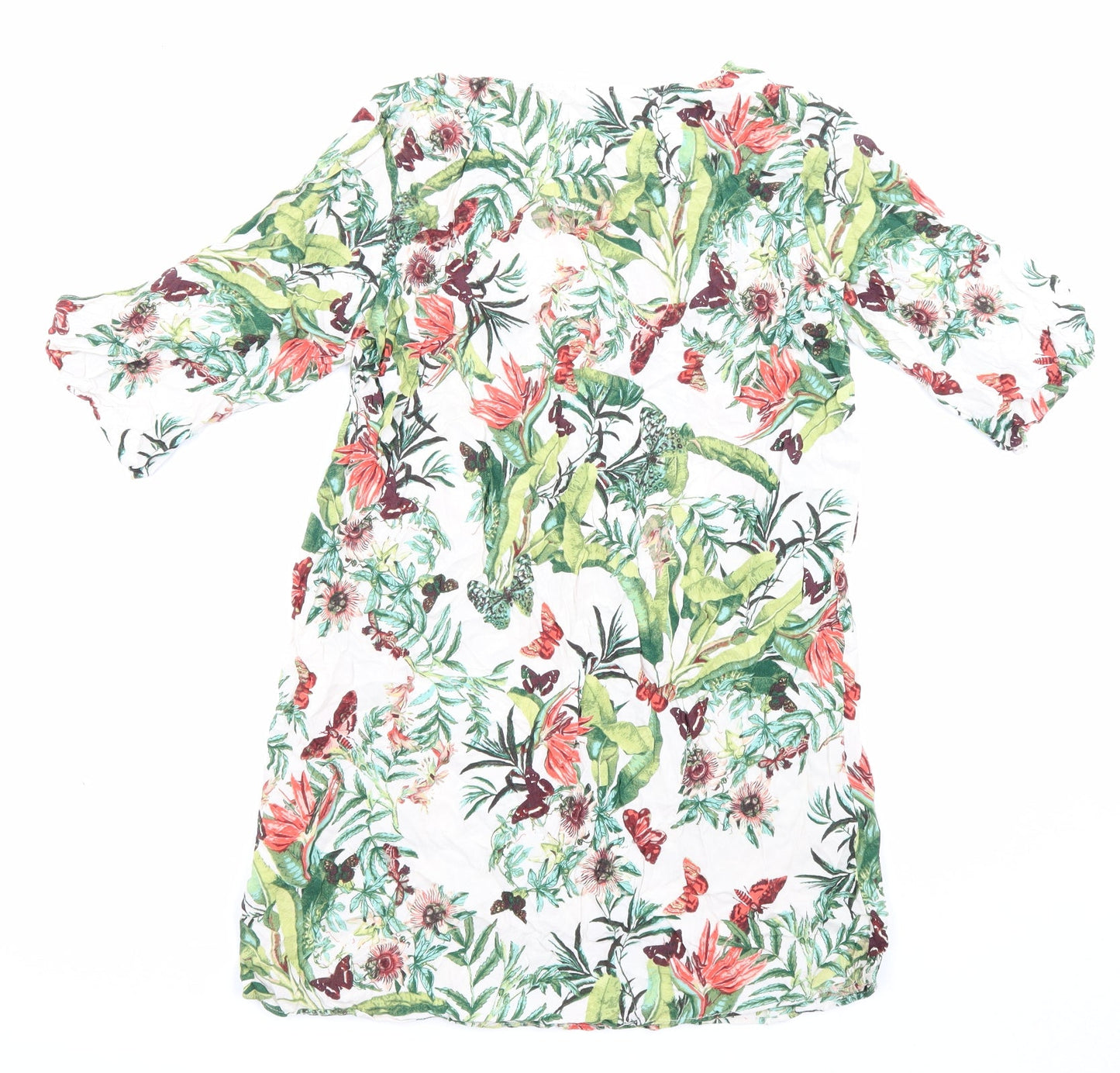 H&M Womens Multicoloured Viscose Shirt Dress Size 10 V-Neck - Butterfly