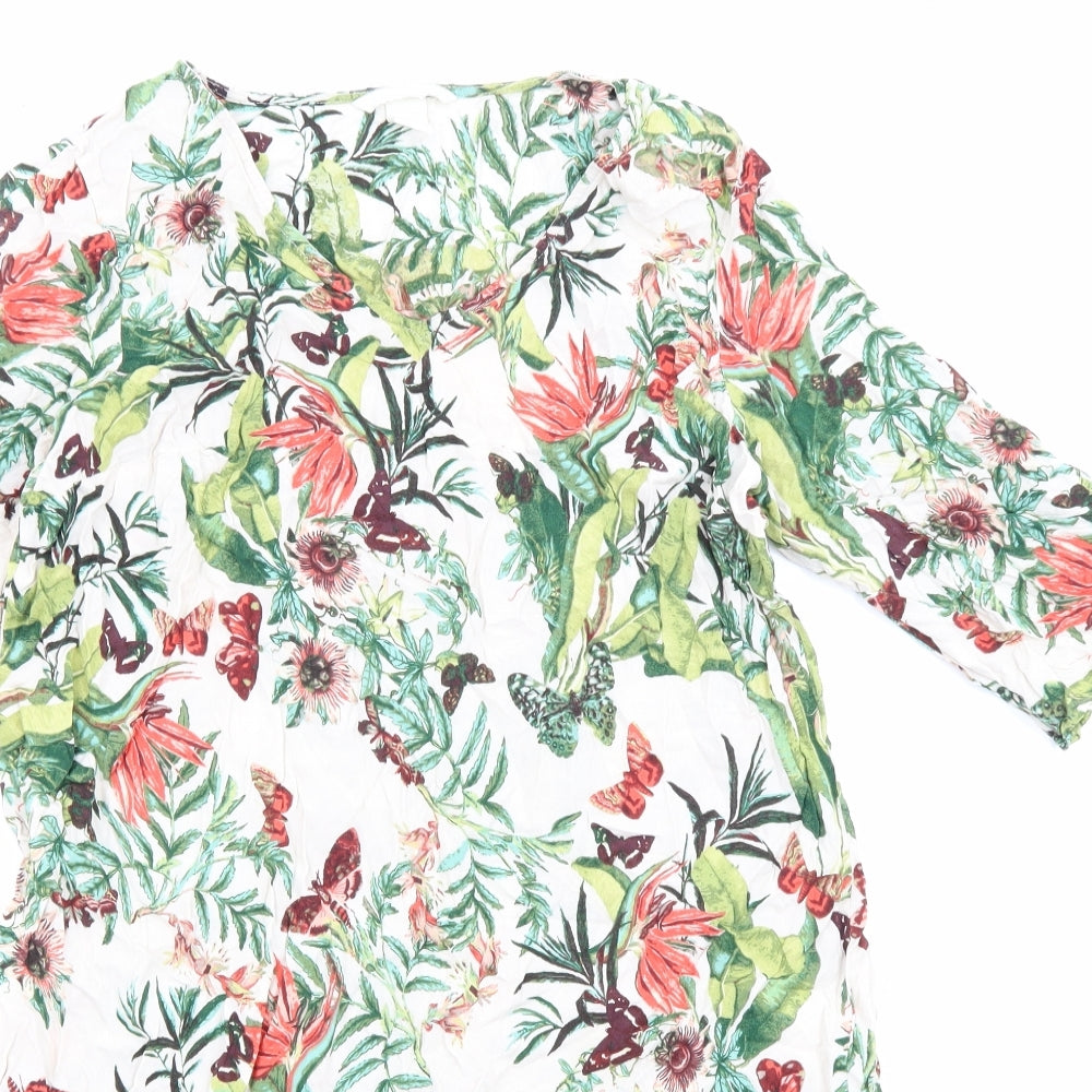H&M Womens Multicoloured Viscose Shirt Dress Size 10 V-Neck - Butterfly
