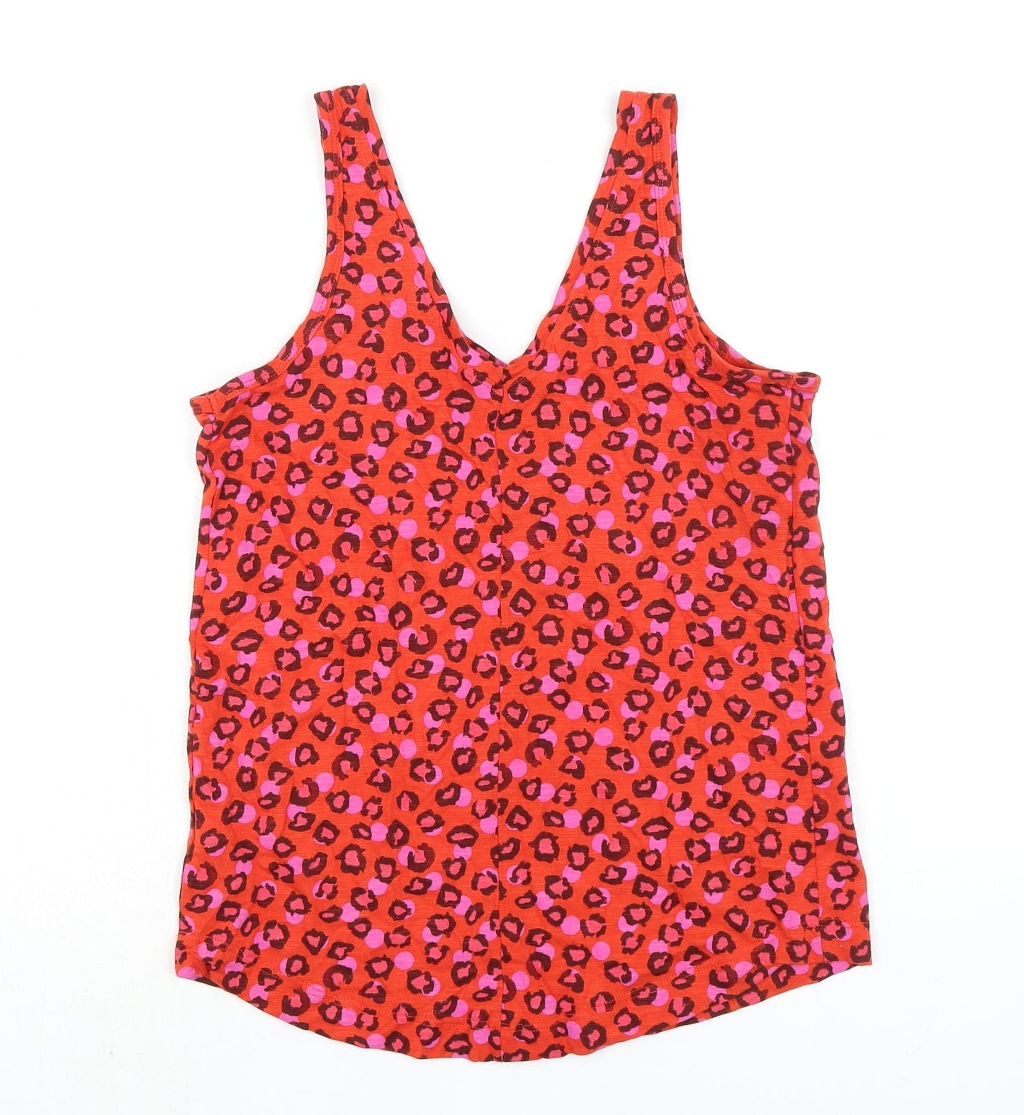 NEXT Womens Orange Animal Print 100% Cotton Basic Tank Size 8 V-Neck