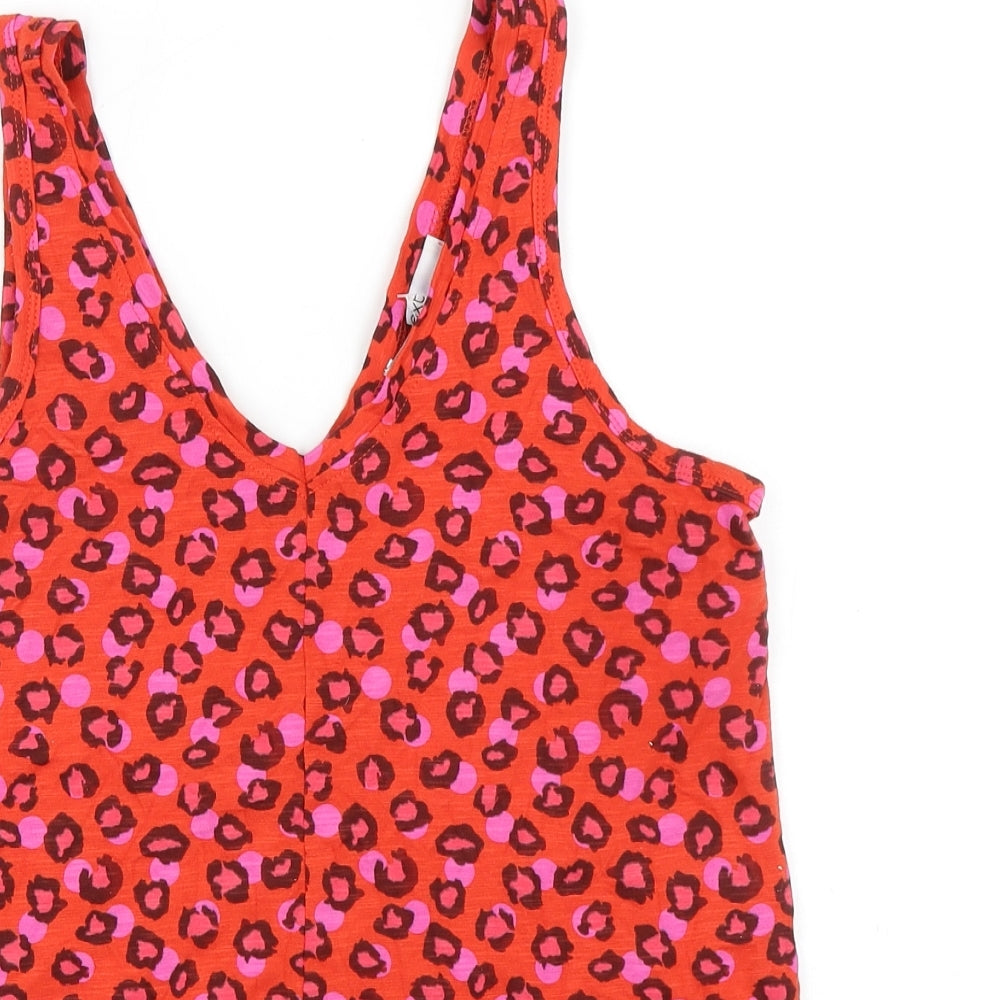 NEXT Womens Orange Animal Print 100% Cotton Basic Tank Size 8 V-Neck