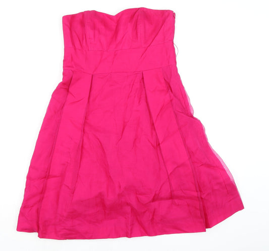 Monsoon Womens Pink Silk A-Line Size 12 Off the Shoulder Zip - Formal