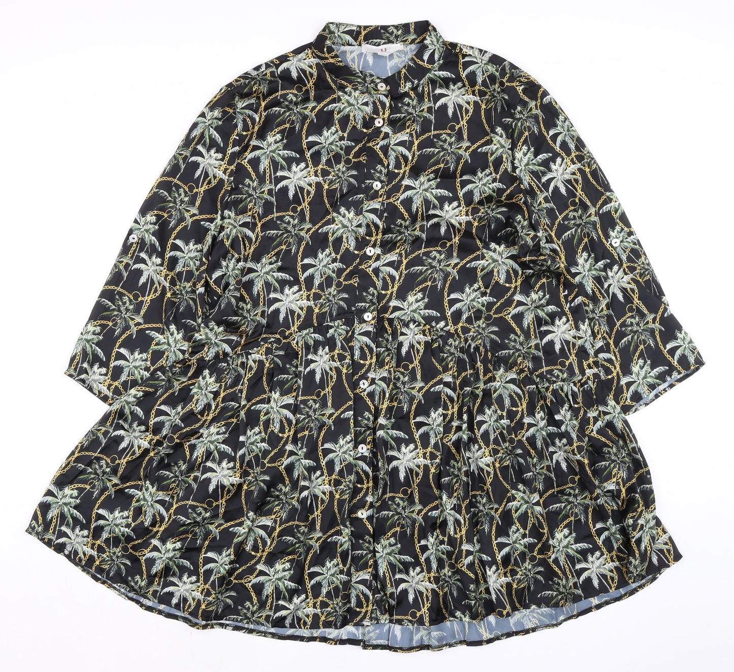 Forever Unique Womens Black Polyester A-Line Size 12 Mock Neck Button - Palm Trees